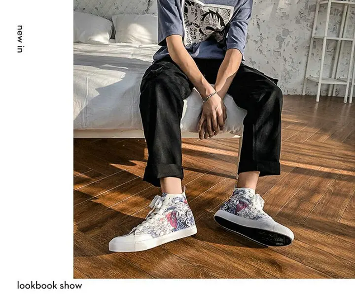 New Spring High Top Men Casual Vulcanize Shoes Boy Fashion Breathable Canvas Sneakers Graffiti Maker Comfortable Shoes A317