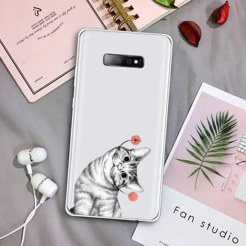 

Cat cute animal luxury mobile cover Phone Case Transparent For Samsung Galaxy A 71 21s S note 8 9 10 plus 20 ultra