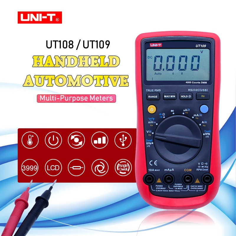 

UNI-T UT108 UT109 Digital Voltmeter Professional Auto rang Multimeter ACDC voltmeter DC Ammeter Resistance Capacitance Rs232
