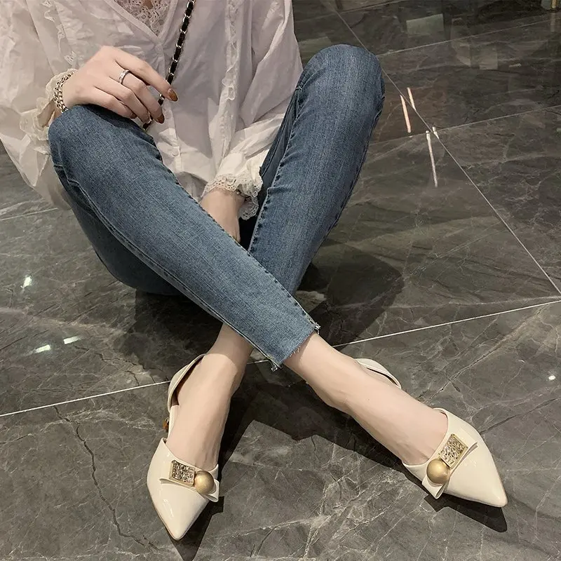 

2020 spring and autumn new wild pointed toe feet women's singles cat heel metal fashion sexy middle heel women's shoes X237