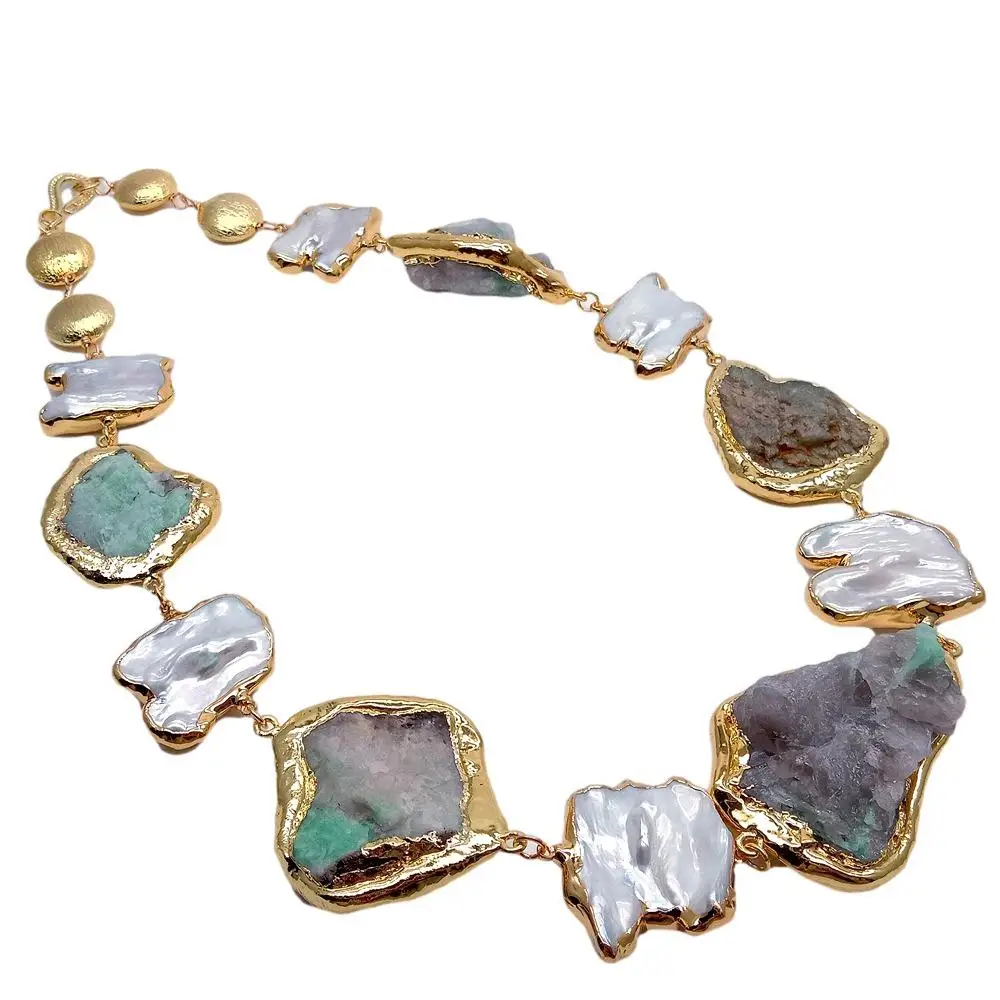 Y · YING культивированное белое жемчужное ожерелье Кеши натуральные зеленые эмеры