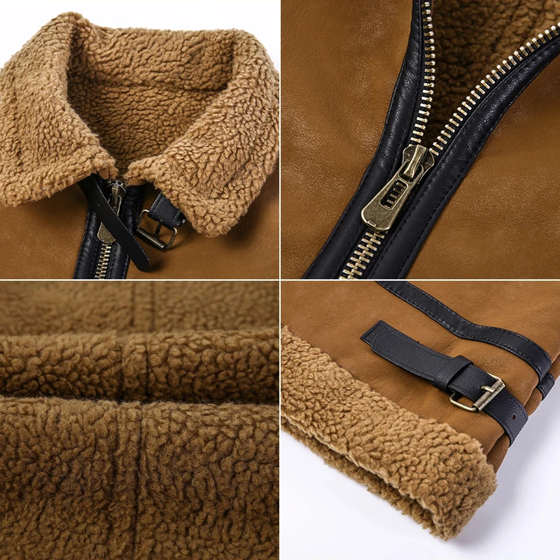 Мужская куртка из ПУ кожи с флисовой подкладкой и меховым воротником | одежда