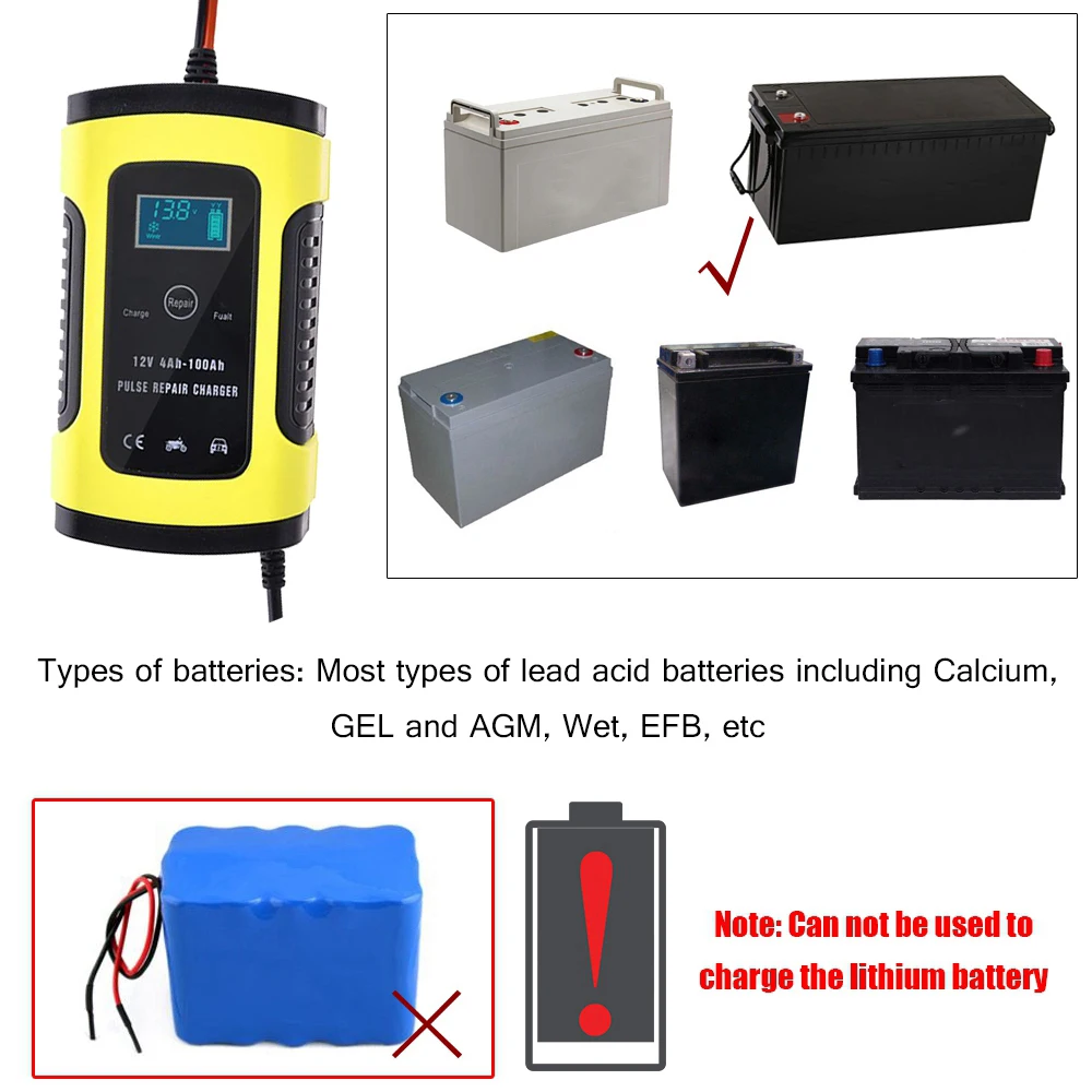 

110V 220V EU US Plug 12V 6A Smart Car & Motorcycle Battery Charger Car Moto Lead Acid High Speed Charger Auto Accessories