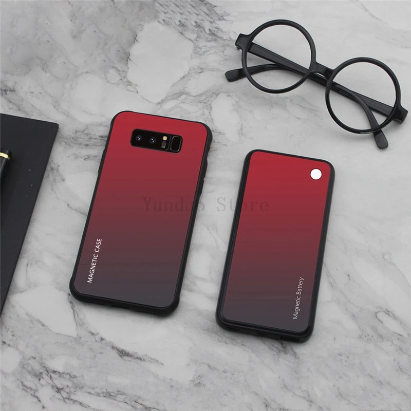 Чехол для аккумулятора для Samsung Galaxy S8 S9 S10 Plus S10E градиентное закаленное стекло Беспроводная Магнитная батарея зарядное устройство чехол для банка питания