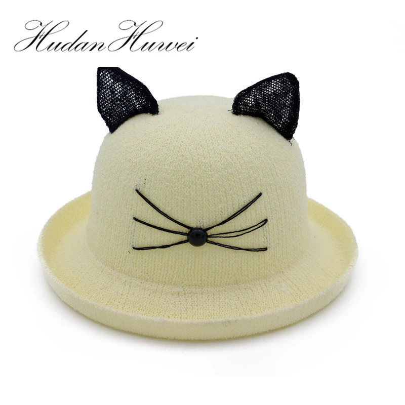

New Kids Adult Loop Yarn Lace Cat Ear Curling Bucket Parent-Child Hat Outdoor Summer Sun Protection Fisherman Hat Caps