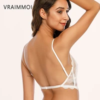 sexy lingerie for women underwear french style soft bralette deep v lace wireless triangular padded cups backless womens bra