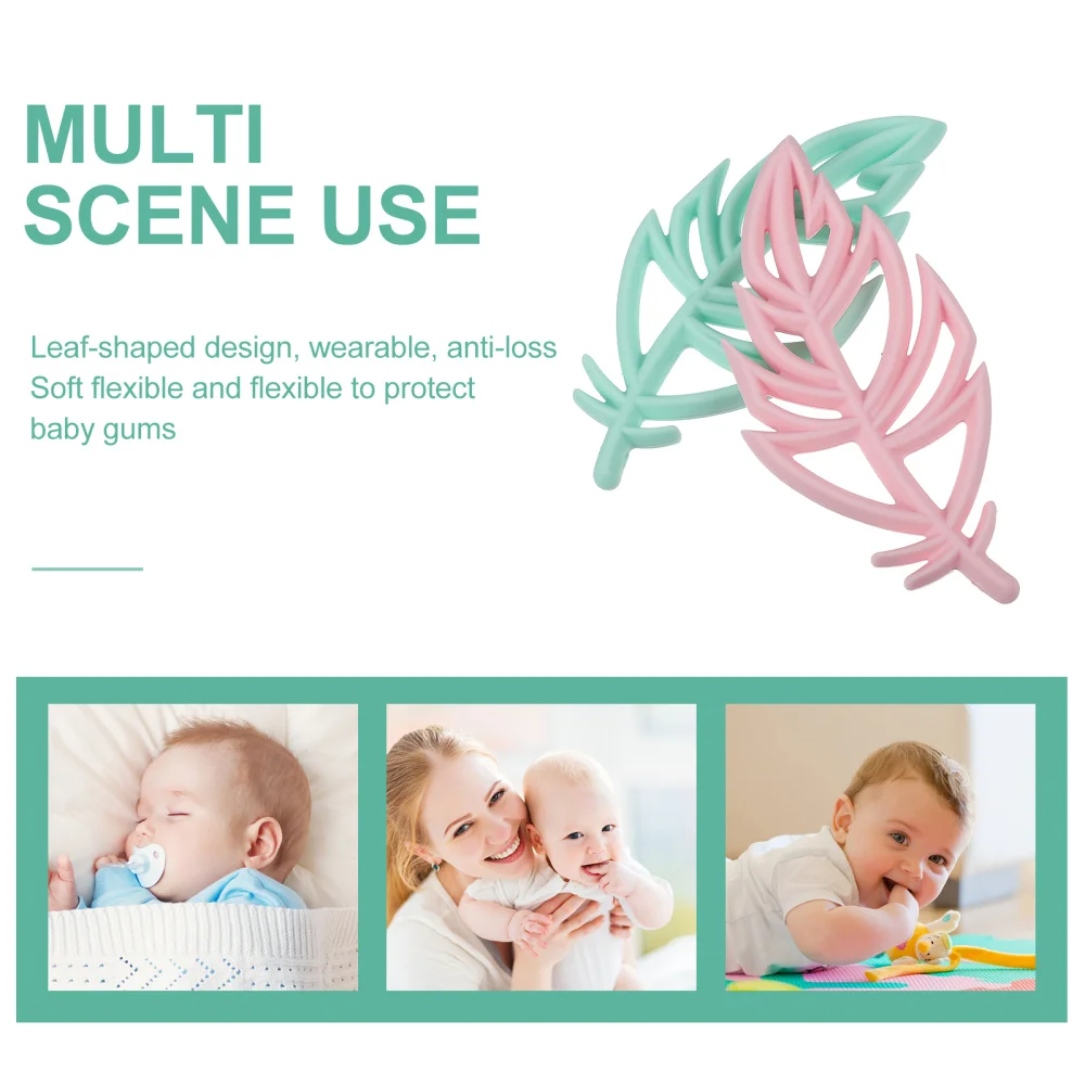 

2pcs Leaf Shaped Silicone Baby Teethers Food Grade Tiny Rod Children Supply