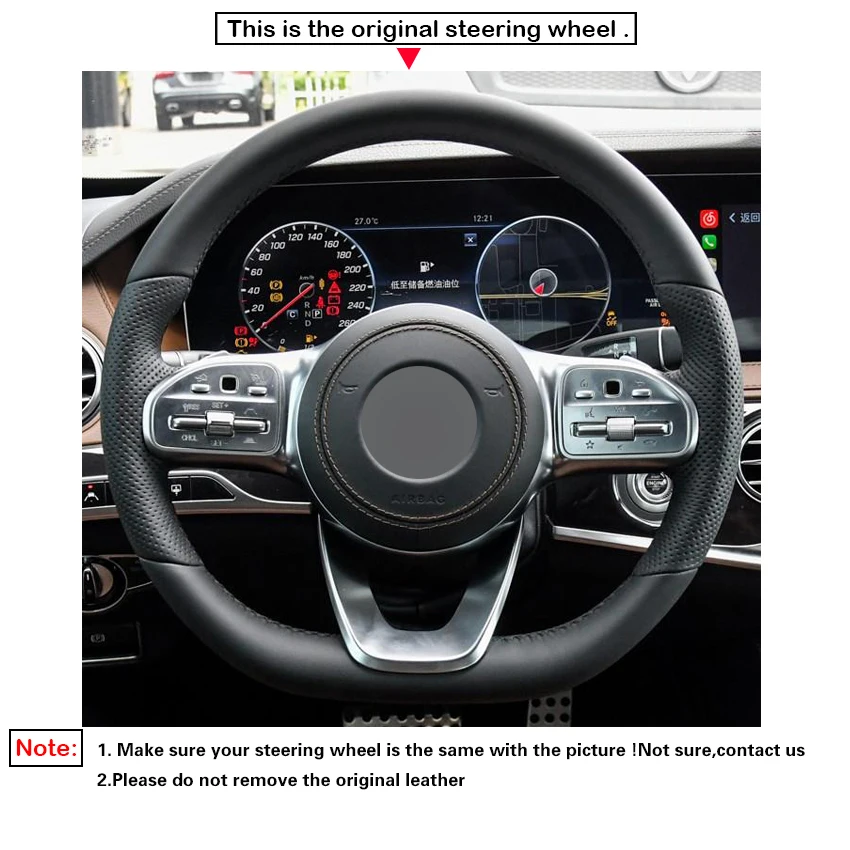 LQTENLEO черная крышка рулевого колеса из натуральной кожи для Mercedes-Benz A-Class W177 C-Class W205 E-Class W213 S-Class W222