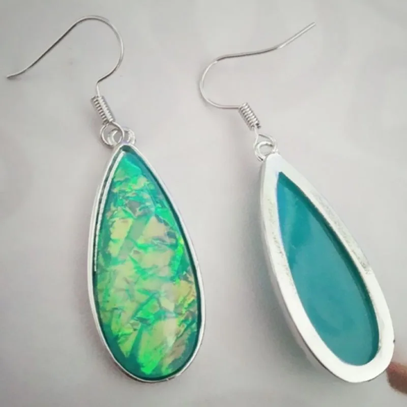 Женские серьги-подвески Boho Brincos Серебристые серьги-капли с зеленым прозрачным