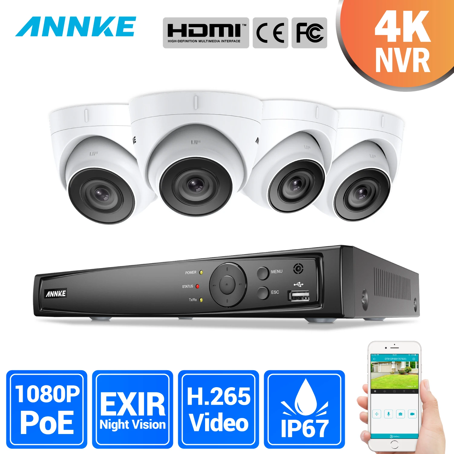 ANNKE 8CH 2MP со сверхвысоким разрешением Ultra HD, POE сетевой видеорегистратор безопасности Системы 8MP H.265 NVR с 4X2 Мп возможностью погружения на глубину до 30 м Ночное видение всепогодный IP CCTV Камера