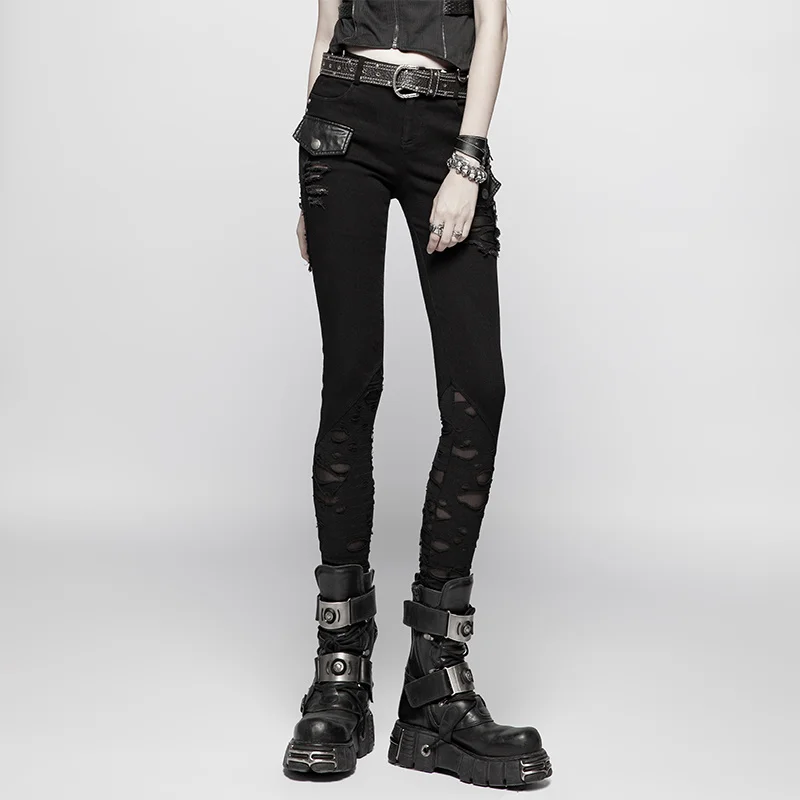 

Lift up, Punk Rave Steampunk Gothic Rock legged jeans women ok344