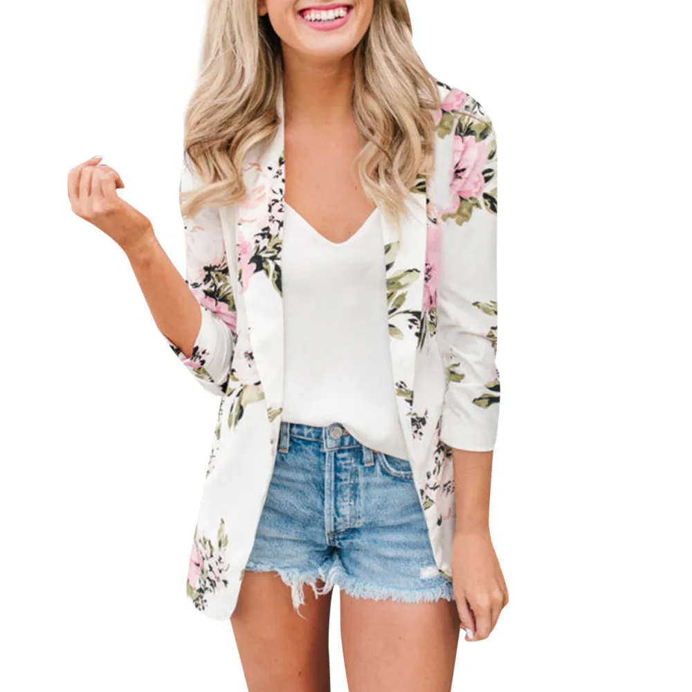 

Elegant Blazer Feminino Women Floral Long Sleeve Blazer Notched Collar Coat Female Outerwear