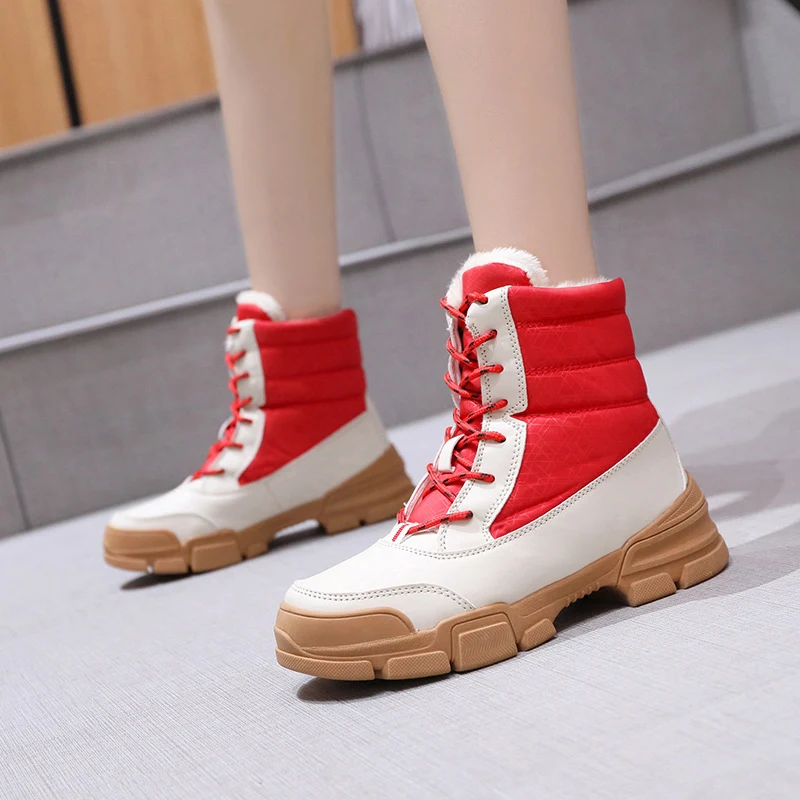 

Women Snow Boots Shoes Lace Up Thick Bottom Non Slip Ladies Ankle Boots Short Plush Winter Fashion Female Footwear Walking Soft
