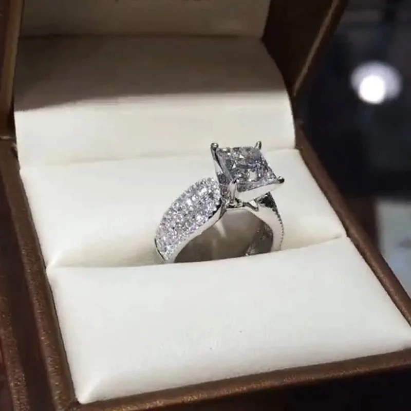 100% Стерлинговое Серебро S925 новинка женское роскошное квадратное кольцо с 4