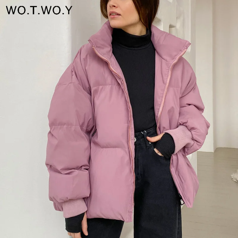

Wotwoy Cotton Liner Thick Bubble Coat Women Oversize Autumn Winter Puffer Jacket Female Trendy Outerwear Cropped Padded Parkas