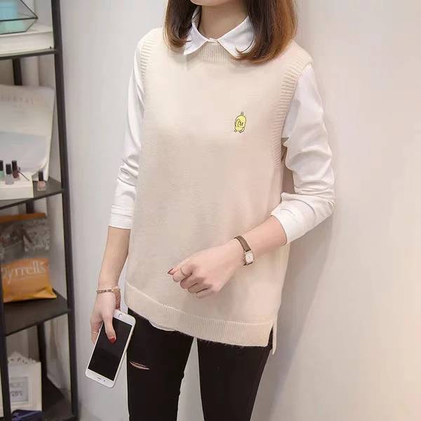 Bird Beige LEDEDAZ милый мультяшный Жилет Мягкий Вязаный женский жилет без рукавов куртка жилет размера плюс свободный осенне-зимний жилет Veste Femme - Цвет: Bird Beige