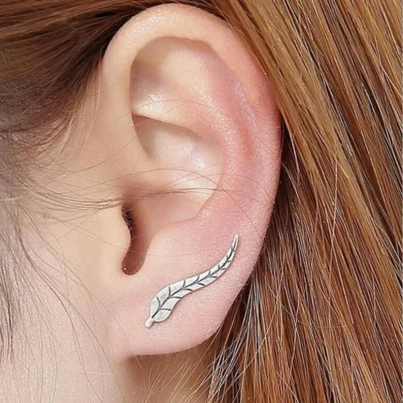 Metal Leaf Earrings Ear Clip New Fashion Gold Silver Feather Simple for Women Girl Statement Charm Jewelry Wholesale | Украшения и