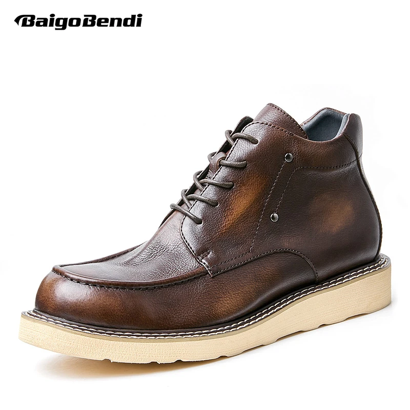 

WOW ! Trendy Men Must Have Retro Brown Work Boots Top Soft Leather Daily Casual Shoes Boy Cool Boots YOUNG !