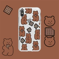 cute cartoon bear coffee brown korea couple clear phone case for coque iphone 7 6s 8 plus 11pro xs max x xr cases silicone cover
