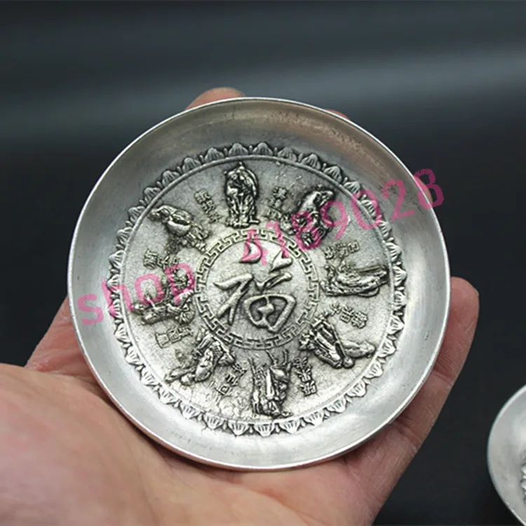 Pure white copper relief sculpture Fu Lu Shou Xi dishes ornaments antiques collectibles. | Дом и сад