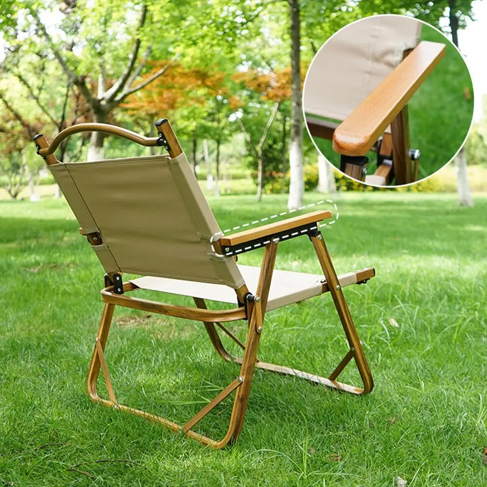 구매 캠핑 접이식 휴대용 의자, 가벼운 레저 나무 곡물 팔걸이 의자