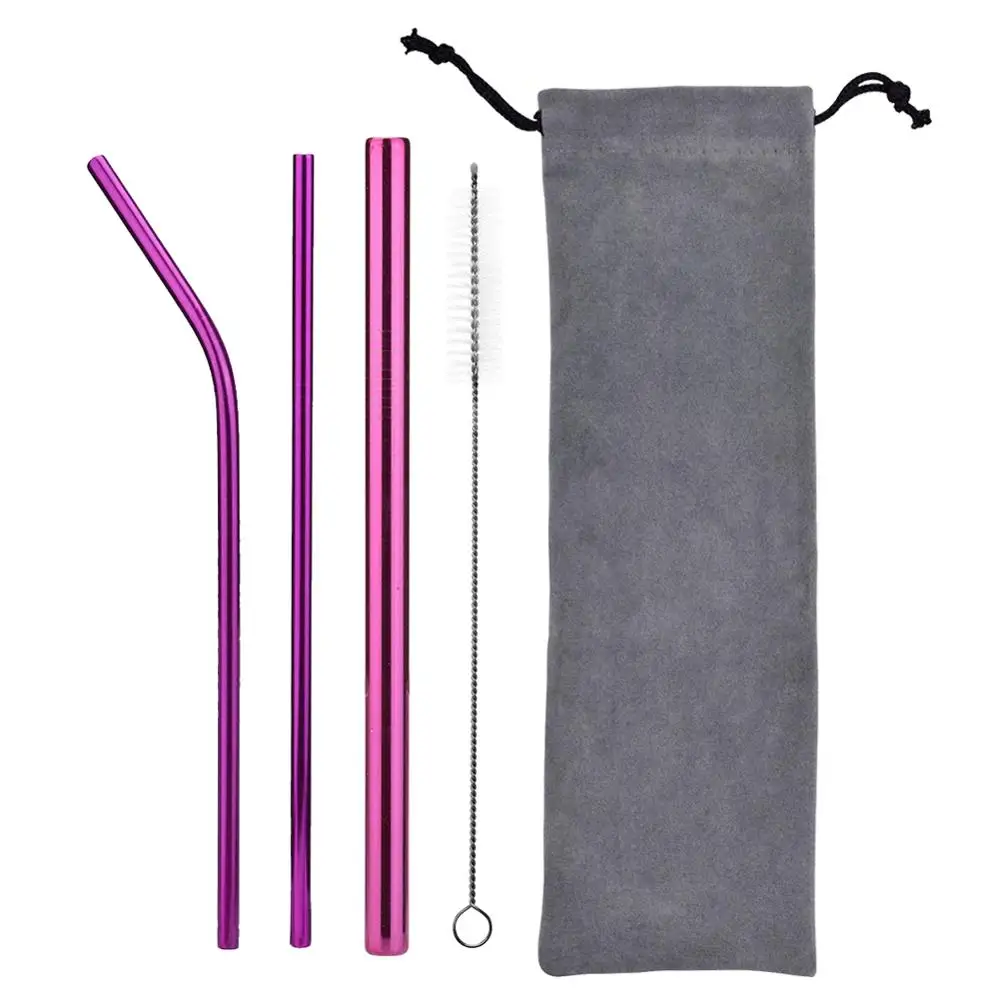5pcs pink 8 шт./лот многоразовая Питьевая металлическая соломинка из нержавеющей стали с 3 чистящими щетками для дома вечерние аксессуары для барной посуды - Цвет: 5pcs pink