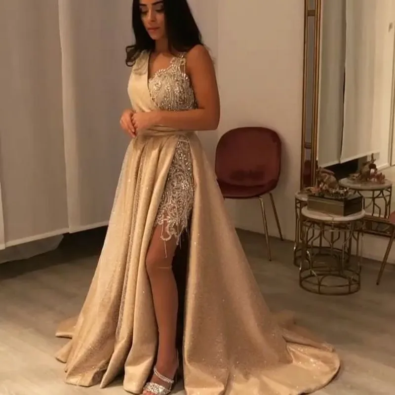 Золотые вечерние платья украшенные бисером vestidos largos 2020 abendkleider вечернее платье с