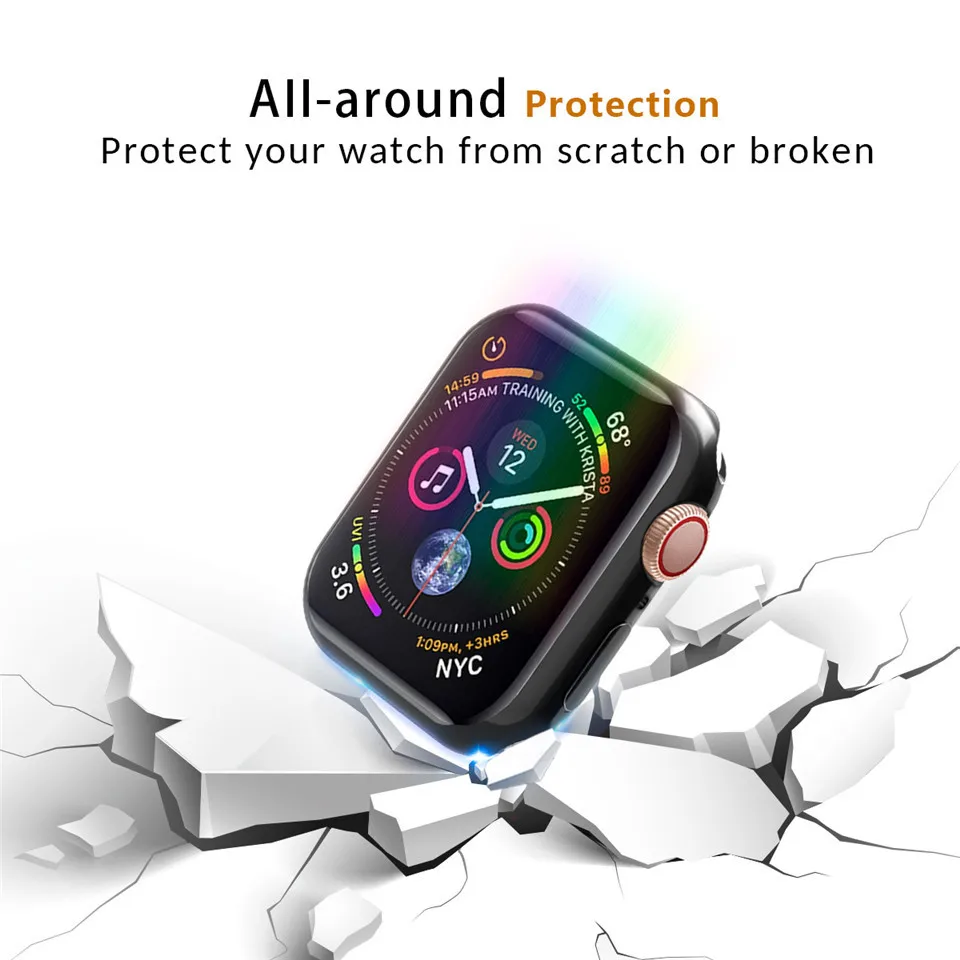 360 Защитный Тонкий чехол для часов, полный Чехол для Apple Watch 4, мягкий прозрачный ТПУ защитный чехол для iWatch 4 44 мм 40 мм