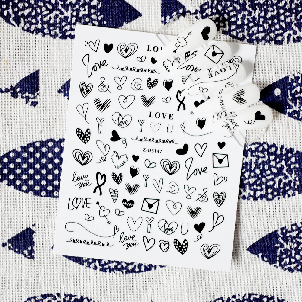 

10PCS 3D Valentine's Day Black and White Love Couple Abstract Face Nail Sticker Lip Envelope Comes with Self-adhesive Nail Slide