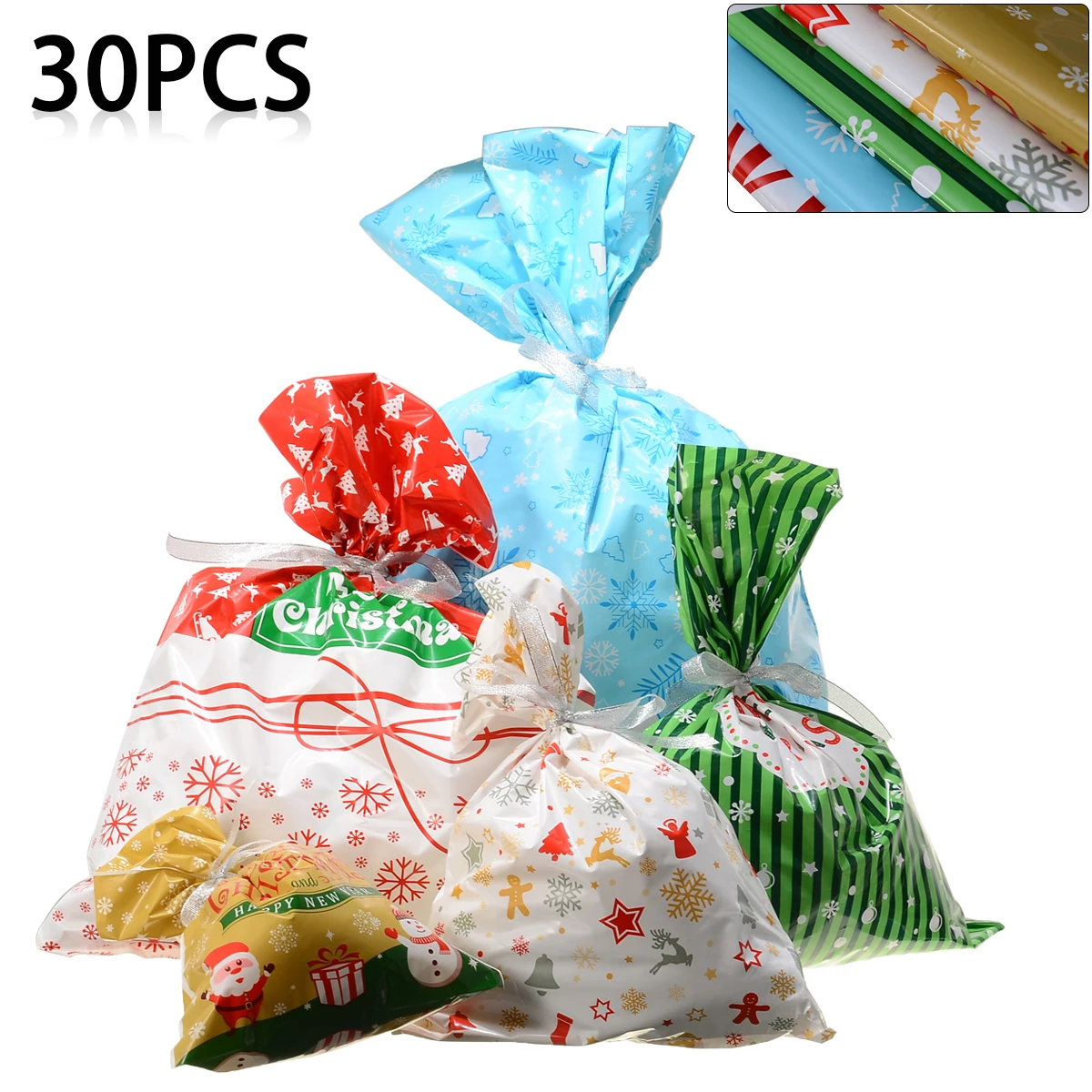 

30pcs/lot Christmas Candy Bags Biscuits Chocolates Sacks Reusable Present Gift Aluminum Foil Bags for Festival Wedding Party