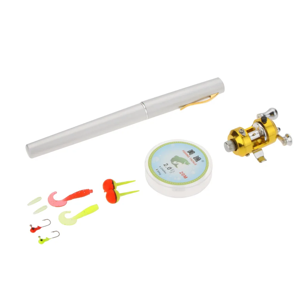 Мини карманная Удочка из алюминиевого сплава 1 м в форме ручки Рыболовная катушка