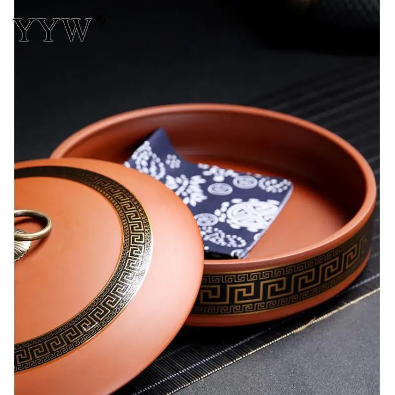 

Chinese Style Purple Clay Bowl Shaped Ceramic Jar Sealed Moisture-Proof Retro Tea Caddy Creative Vintage Storage Can For Gift