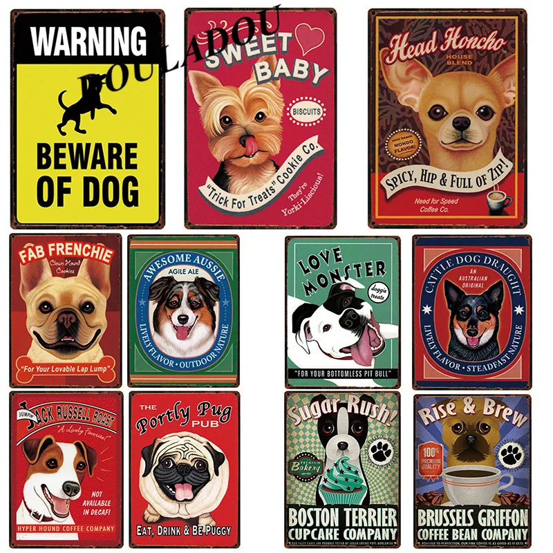 

[Douladou] Vintage Cats Metal Tin Sign Bar Wall Art Painting Beware of Cat Dog and Cat Fashion Lovely Poster Home Decor 30*20CM