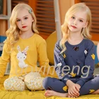 Одежда для маленьких девочек, пижамный комплект с длинным рукавом, весенняя одежда для сна с мультяшным рисунком для мальчиков, хлопковая Домашняя одежда, пижама, детская одежда для сна 3, 5, 7, 9, 11, 12, 13 лет