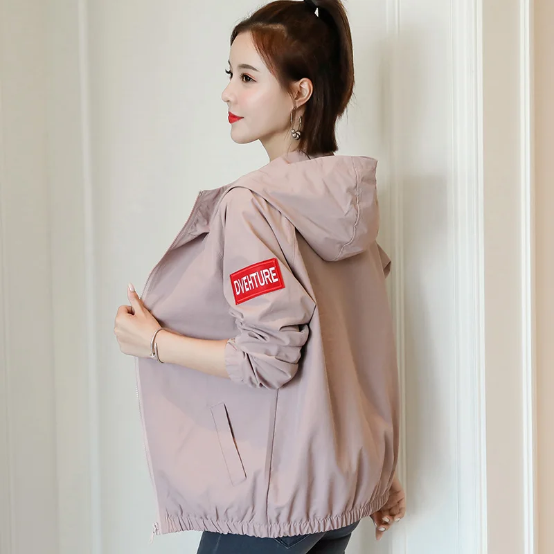 Однотонная ветровка для женщин с длинным рукавом пальто капюшоном весна осень