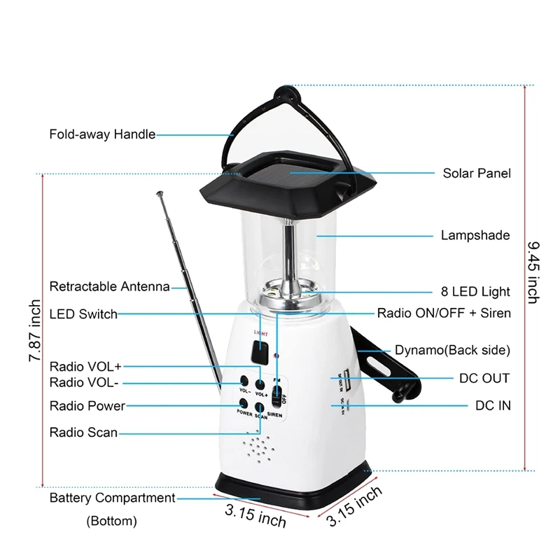 solar dynamo multi functional 4 way powered emergency hand crank fm radio led camping lantern flashlight phones charger free global shipping