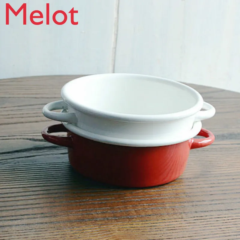 

Portable Thickened Enamel Small Hot Pot Enamel Shallow Pot Enamel Soup Pot Binaural Small Pot Small Bowl enamel pot