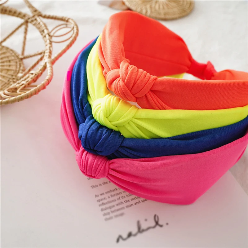 Повязка для волос Tueban Женская широкий обруч неонового цвета с оранжевым и