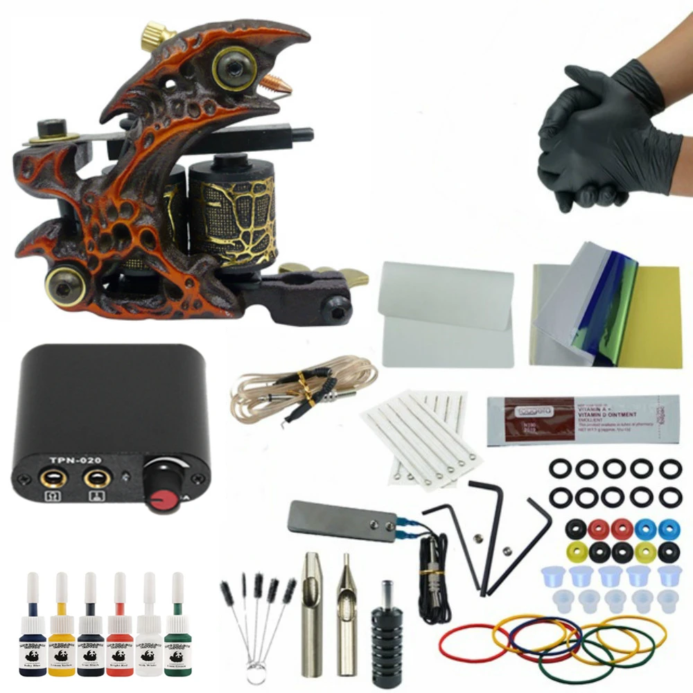 Профессиональный набор для татуировок 1 тату машинка пистолет 6 цветов чернил