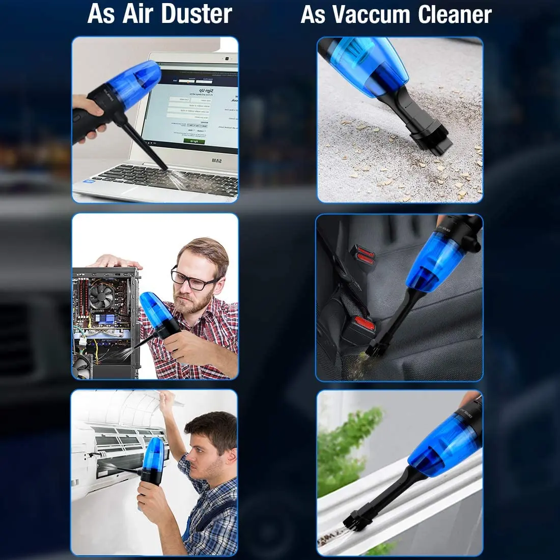

High Power Cordless Air Duster & Vacuum 2-in-1, Wireless Portable Mini Handheld Car Vehicle Vacuum Cleaner
