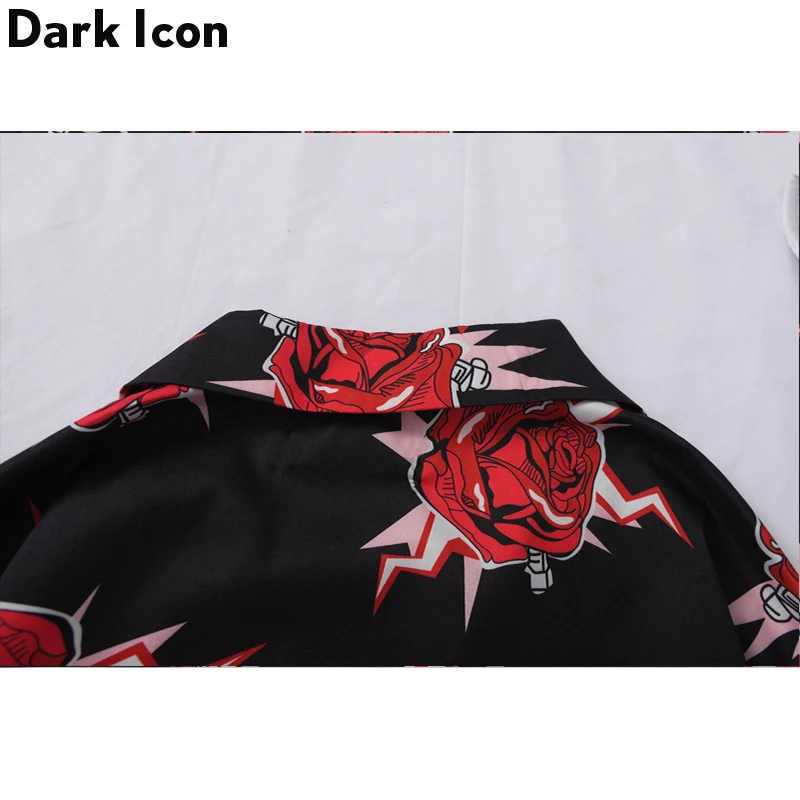Мужские Гавайские рубашки DARK ICON пляжные с принтом розы коротким рукавом в стиле