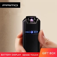 primo luxury plasma dual arc electric lighter rechargeable leather windproof display lighter touch senstive torch encendedor