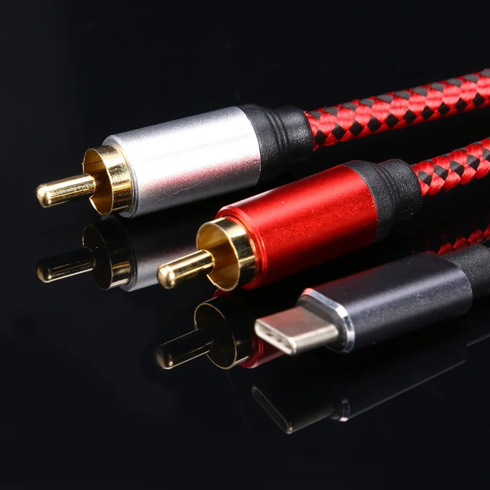 Аудиокабель с разъемом USB Type C на 2 штекера RCA изящный дизайн прочный аудиокабель