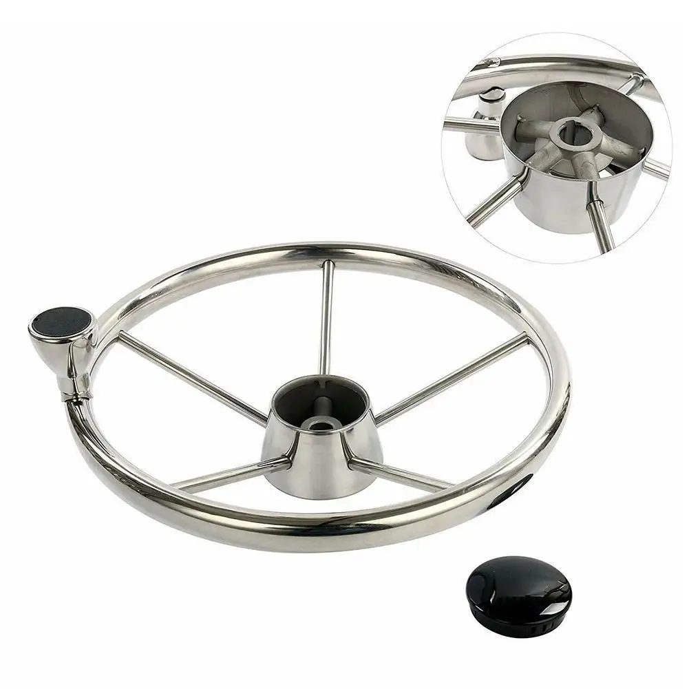 

Boat Marine 13.5" Steel Destroyer Boat Steering Wheel 5 Spoke With Knob Boat Accessories