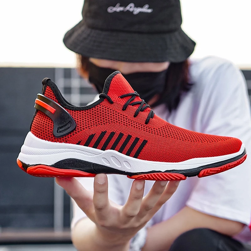 Мужские дышащие кроссовки красные Нескользящие из мягкой сетчатой ткани размеры
