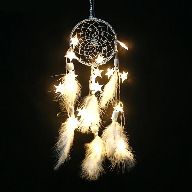 

DIY material package stars dream catcher white feather creative craft gift angel home pendant XR014