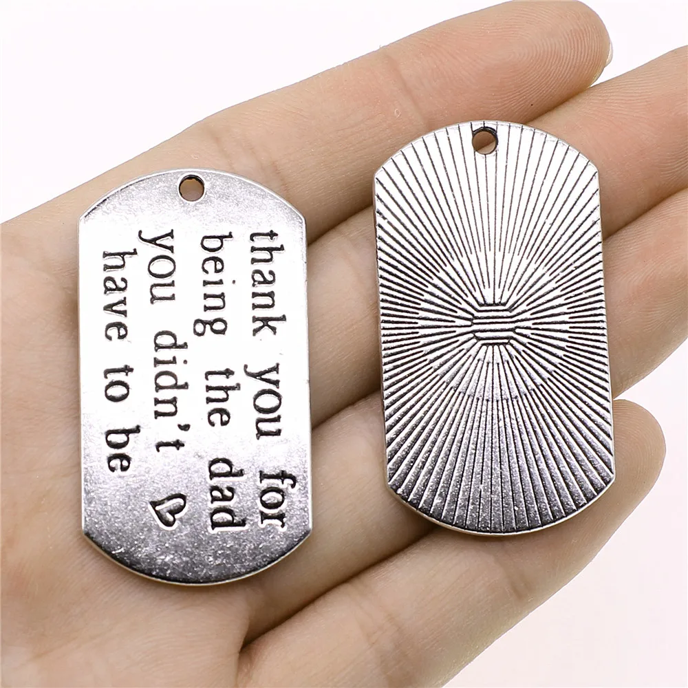 

WYSIWYG 2pcs Charms Thank You For Being The Dad You Didn'T Have To Be Antique Silver Color 26x48mm