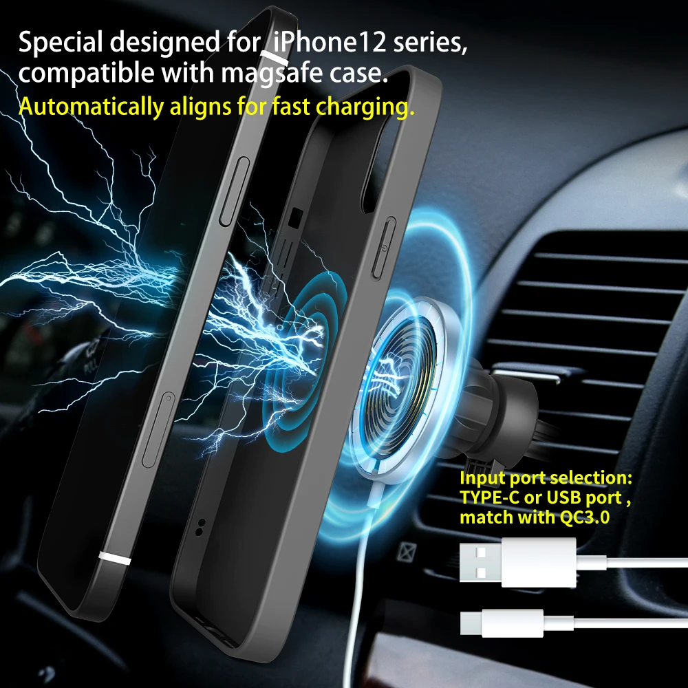 

15W Magnetic Wireless Charger For iphone12 Pro 12Mini 12Promax Magnetic Wireless Car Charger Mobile Phone Holder Super Magnetic
