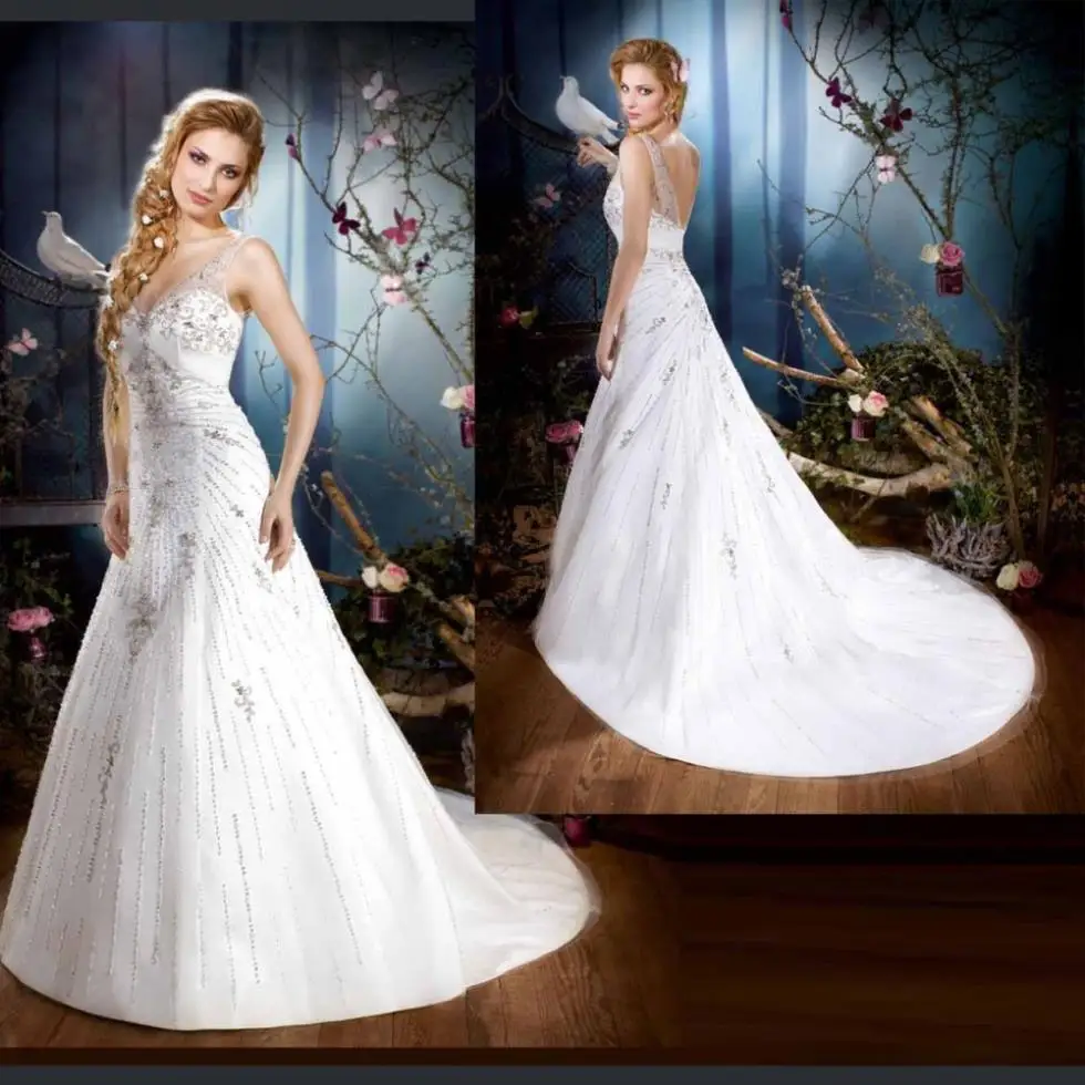 

2021 Time-limited free Shipping ballon Modest Sexy V Neckline Bridal Beading Gown Rhinestone And Beaded Bespoke Wedding Dresses