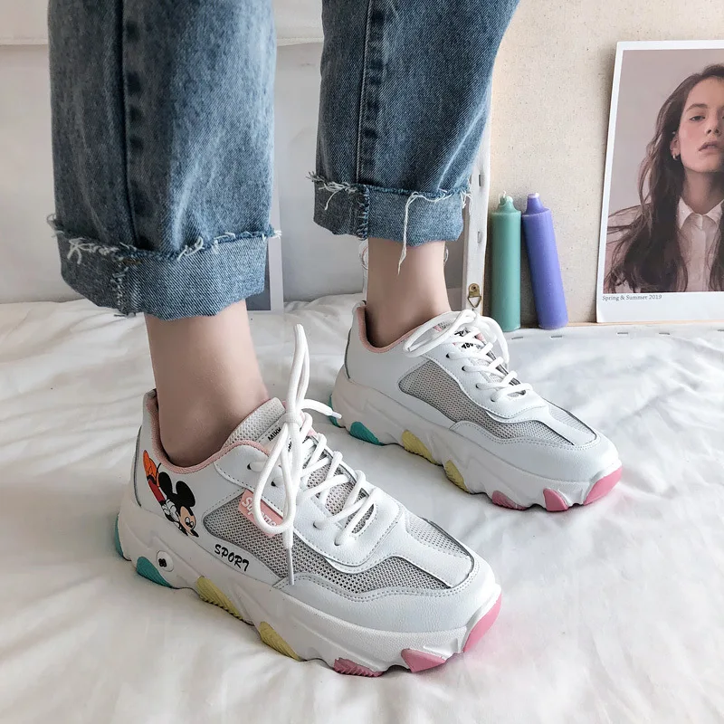 

Fashion Lace Up Micky Mouse Women Sneakers High Quality Classic Disney Teenagers Girls Shoes Spring/Autumn Ladies Flats Shoes